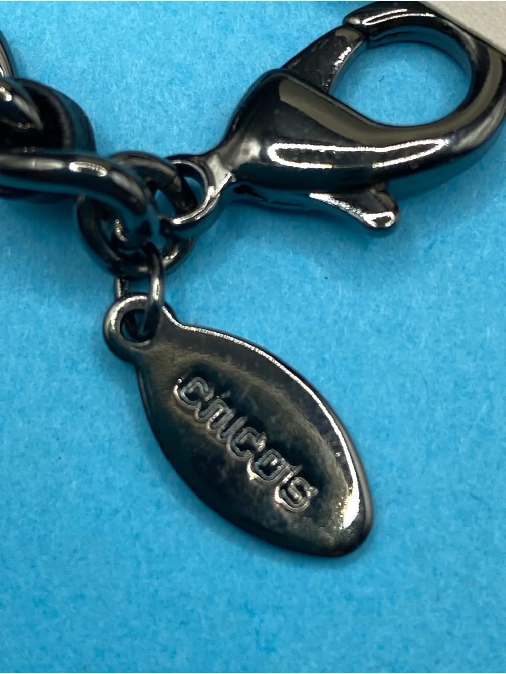 NWT CHICO’S Cha-Cha Necklace Bib Style Gunmetal Chain Link Crystal Rhinestones